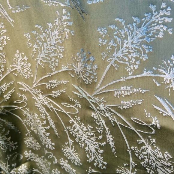 SILVER Lamé SILK OLIVE GREEN BUTTON DOWN OVERSIZED WHIMSIGOTH BLOUSE SMALL NEW - Picture 3 of 11